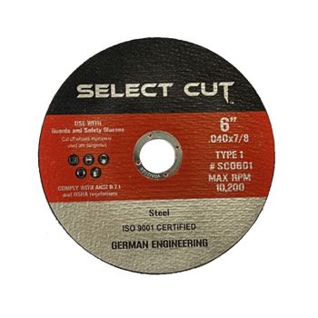 6” X .040 X ⅞” CUT-OFF WHEEL, RPM: 10,200